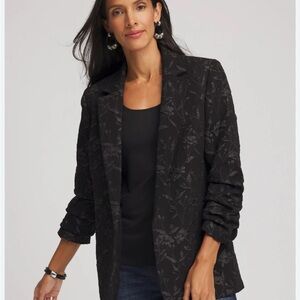Women's Large Black Floral Jacquard Blazer Chicos size 2 // large